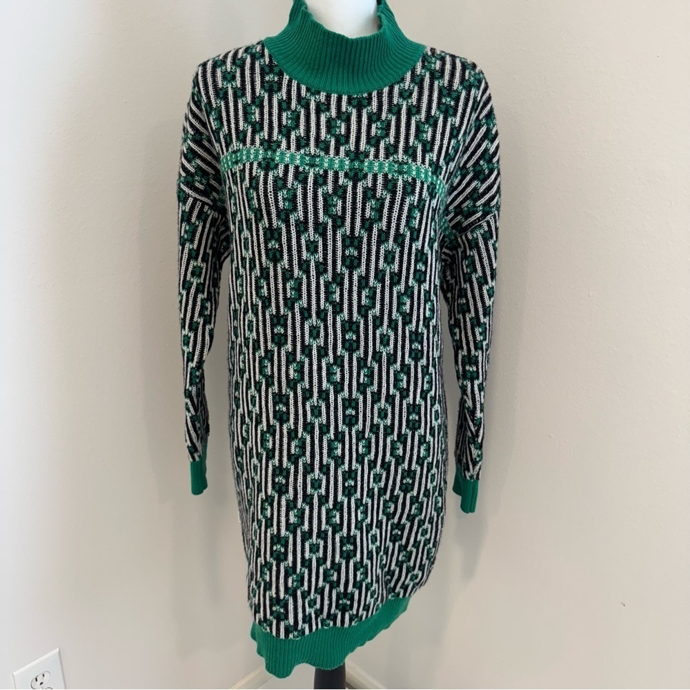 Jijil Green Patterned Knit Sweater Dress Wool Blend Chic Modern Sporty 40/M EU - Picture 2 of 10